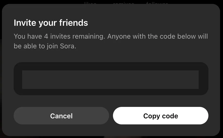 Copy invite code