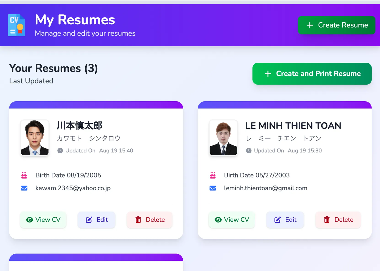 Manage Resumes